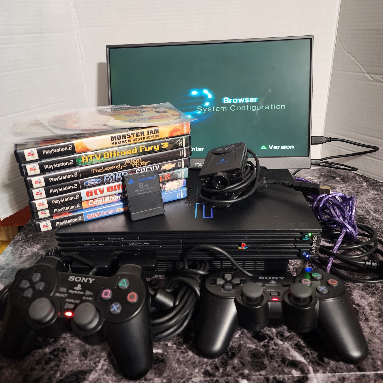 Sony PlayStation 2 PS2 Fat SCPH-39001/N Network Adapter OKAMI + 10 Games