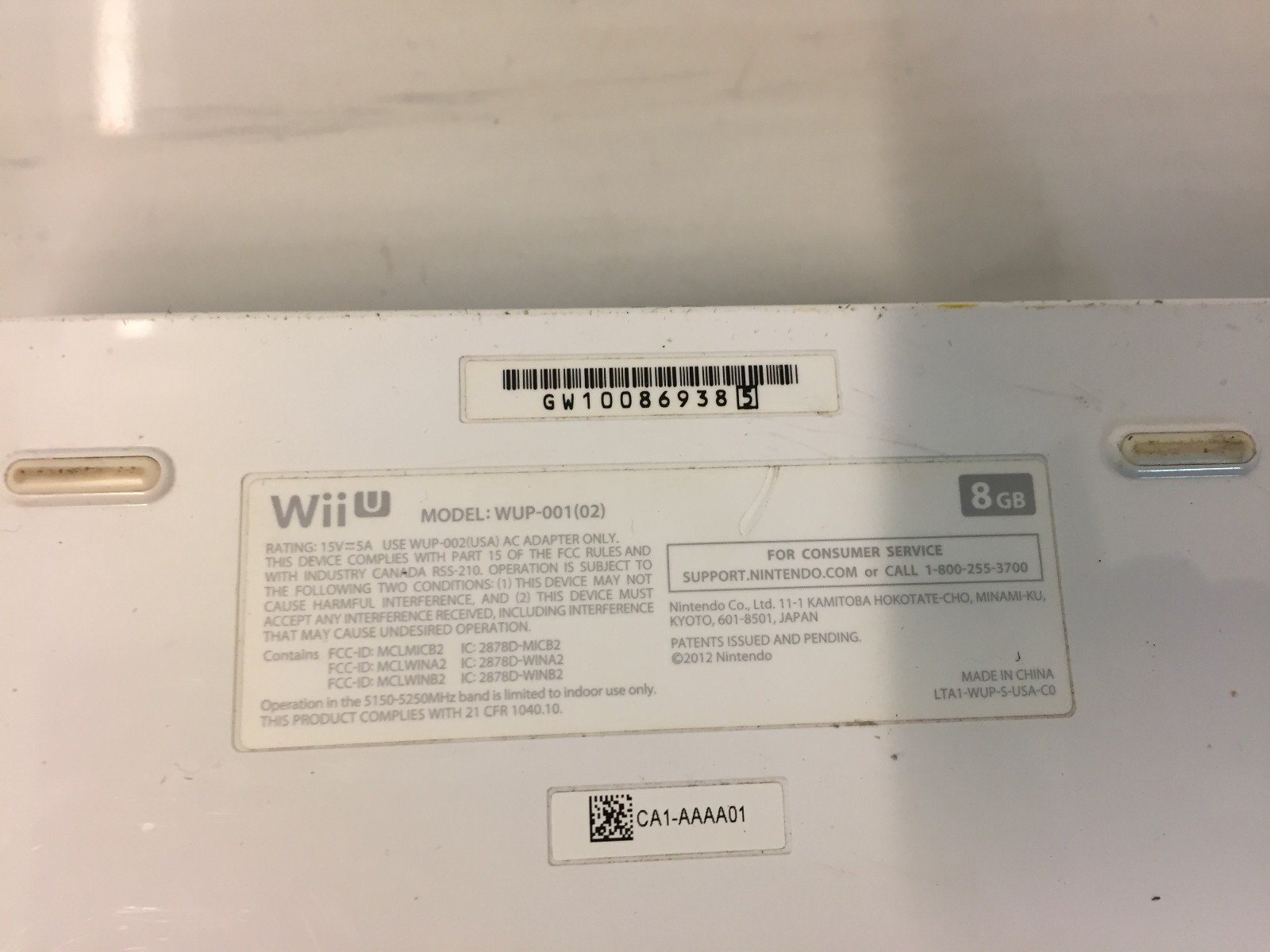 Nintendo Wii U 8GB White Console WUP-001(02) Powers On No Video For Parts