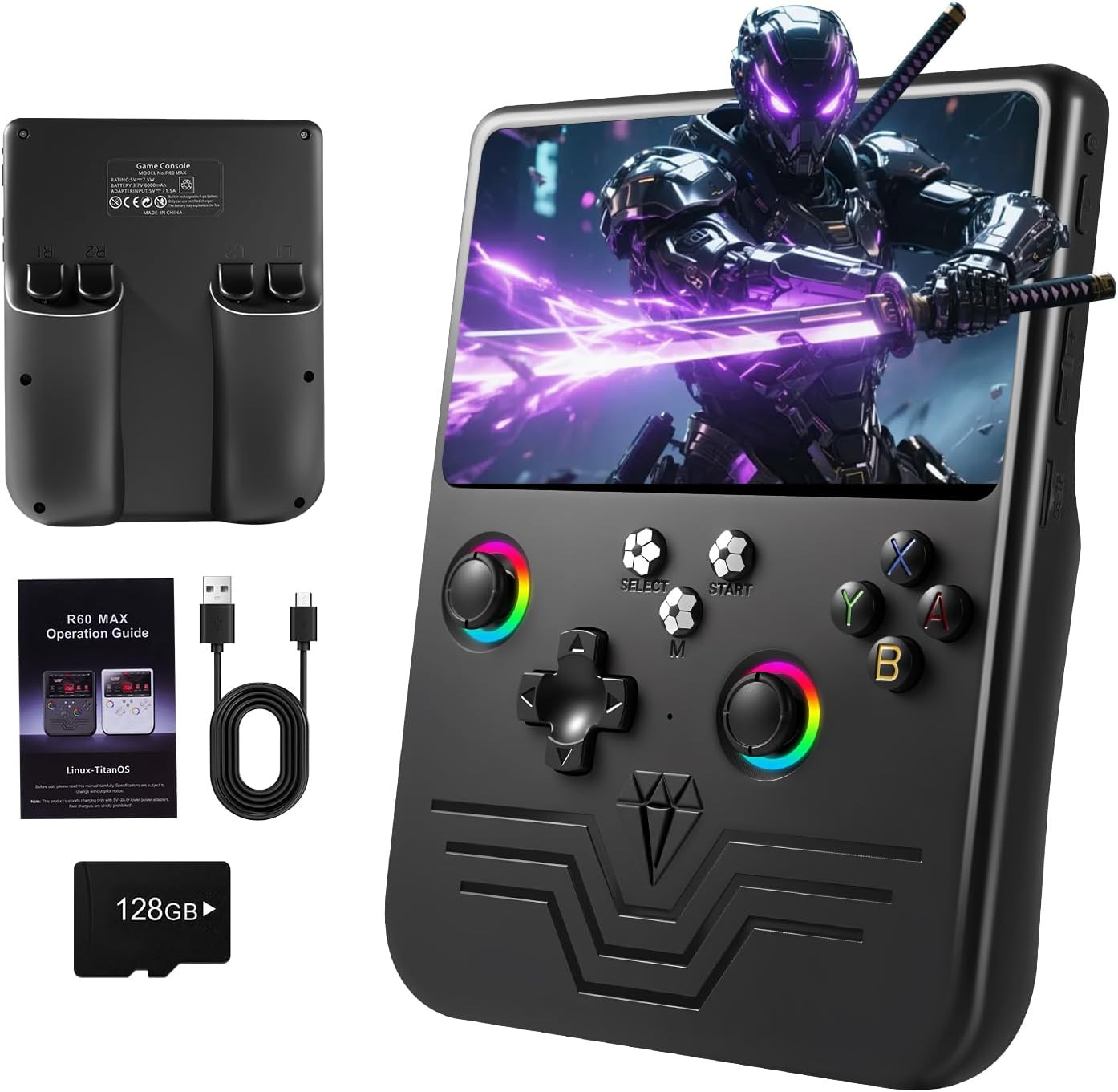 R60 Max Handheld Game Console, 128GB Retro Gaming Console with 40000+ Games, 6-I