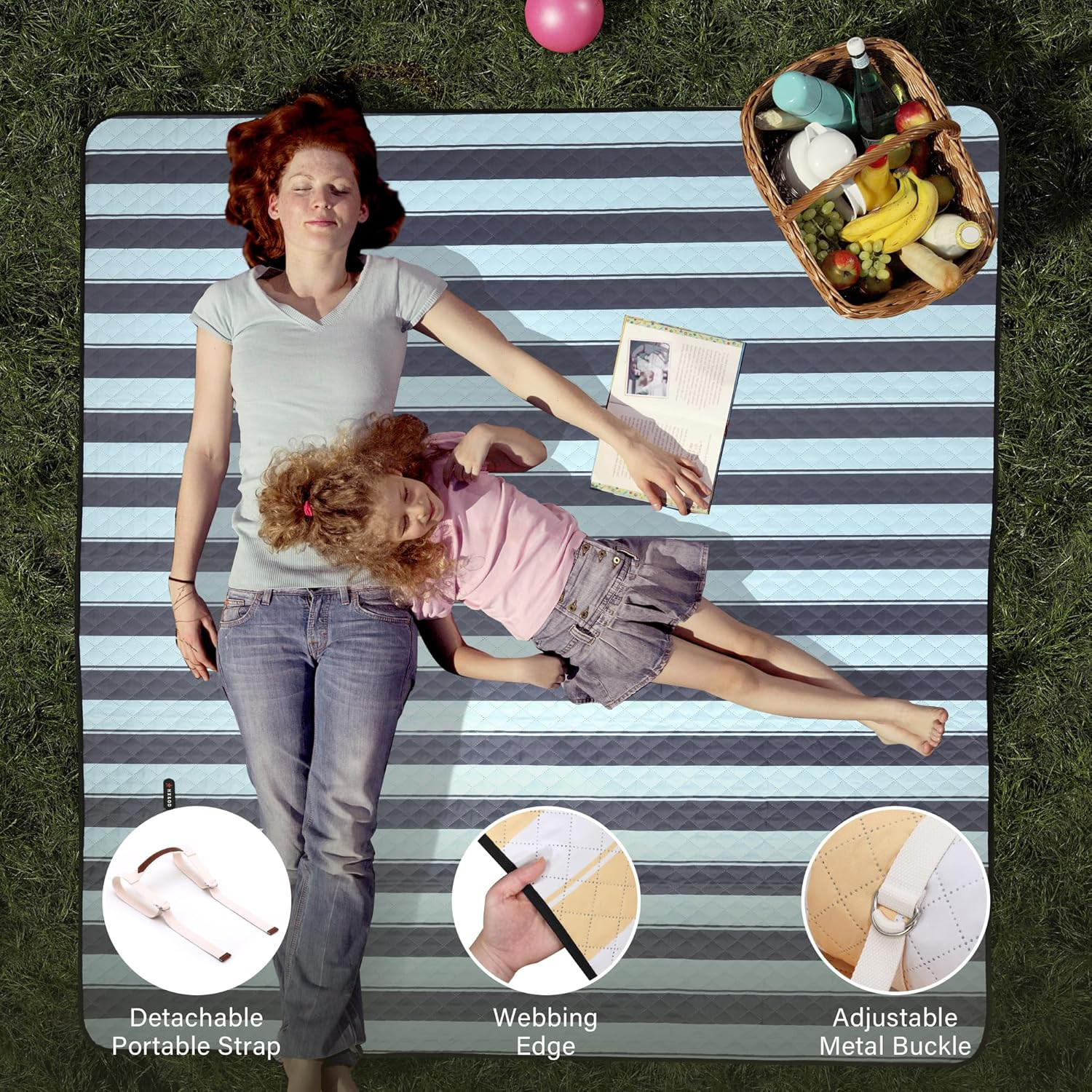 HX&OD Extra Large Picnic Outdoor Blanket, 80”X80” Waterproof Picnic Mat Foldable