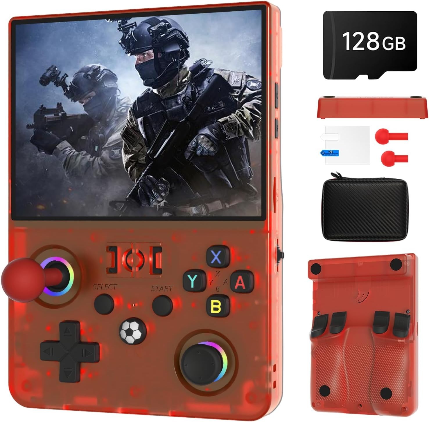 R36MAX 2 Retro Handheld Game Console, 4.5 Inch IPS HD Screen Portable 128GB Red