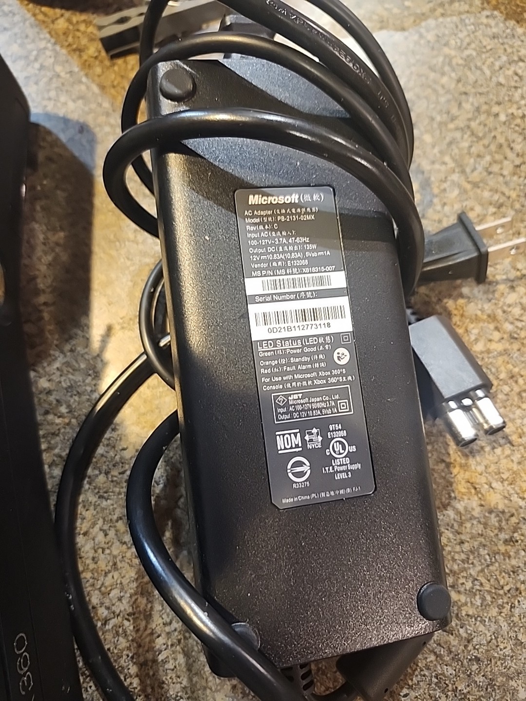 Microsoft Xbox 360 S Console – Black (1439) W/ IR & Sensor Cords & Power Brick