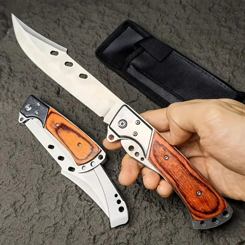 Outdoor Folding Knife, Tri-fold Knife with Nylon Sheath, Men’s Knife. Suitable f