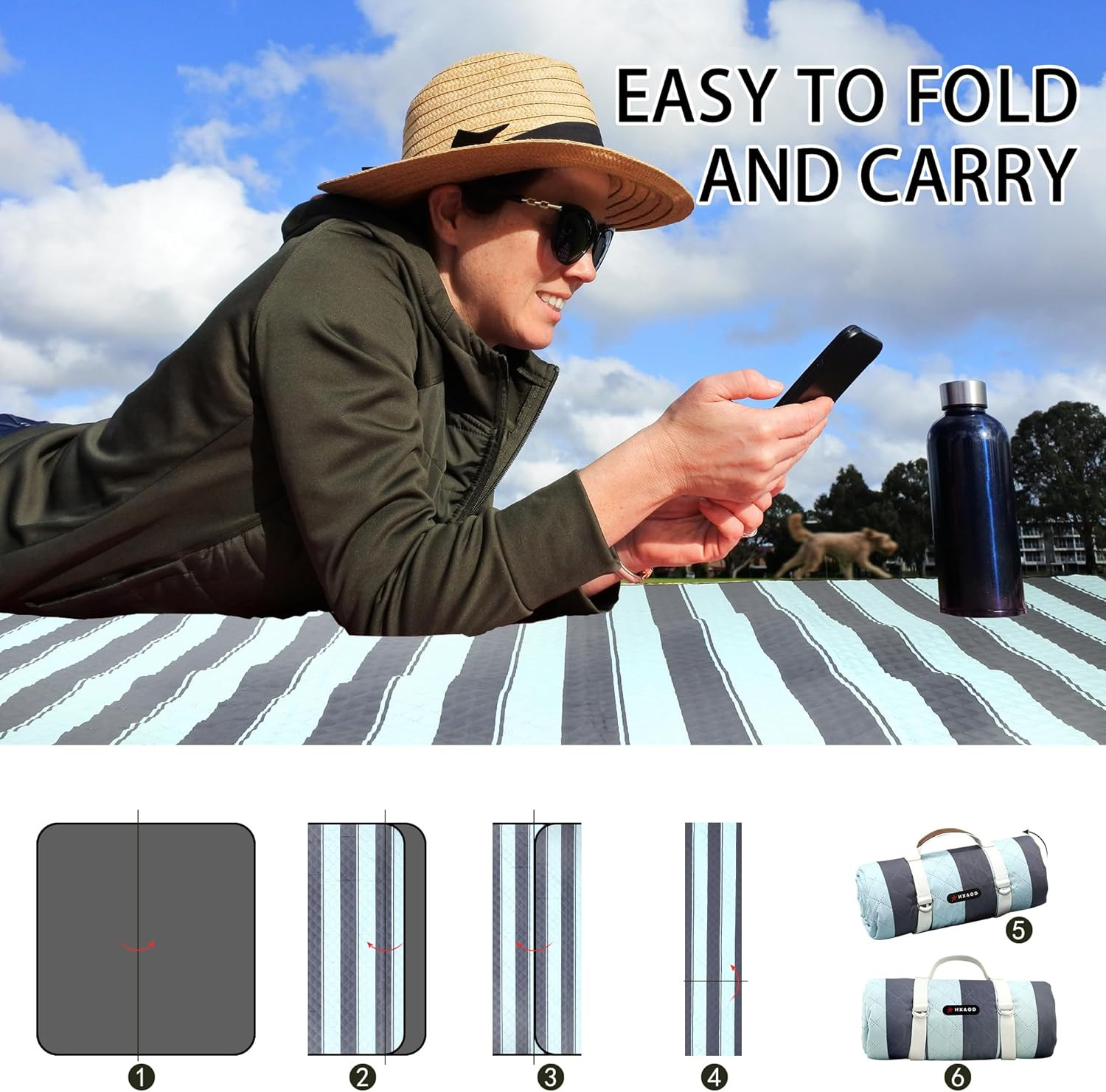 HX&OD Extra Large Picnic Outdoor Blanket, 80”X80” Waterproof Picnic Mat Foldable