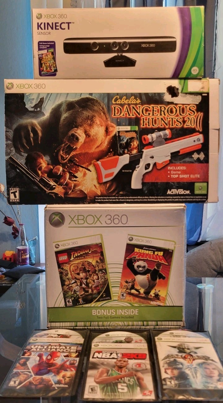 Xbox 360 Pro console 60 GB ,bundled : Kinect Camera,Cabela’s Dangerous Hunts