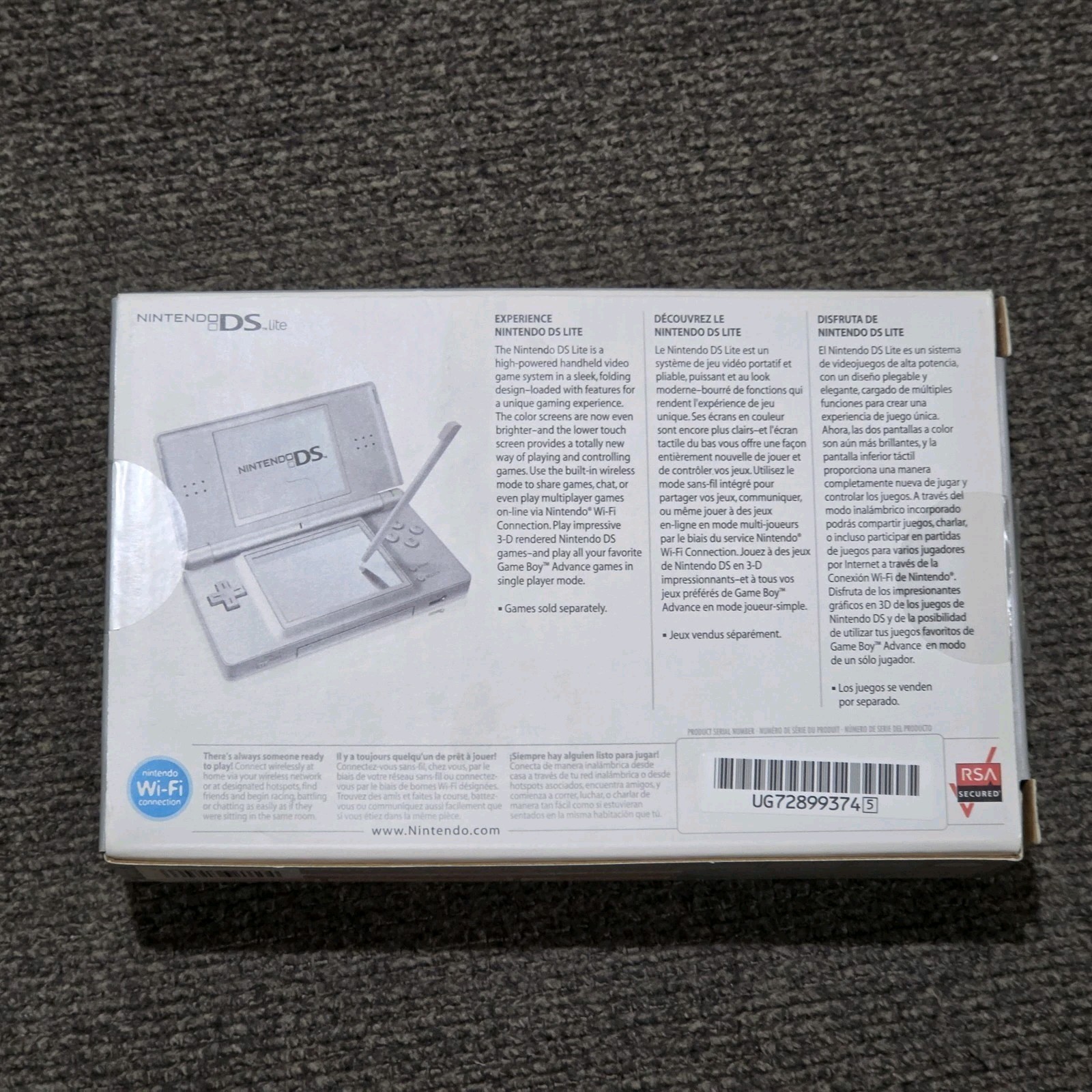 Nintendo DS Lite Silver Handheld BOX AND PAPERWORK ONLY
