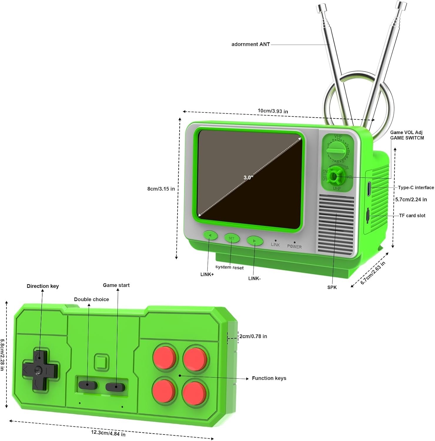 Mini Retro Game Console – 2-Player Support & Expandable with TF Card Included
