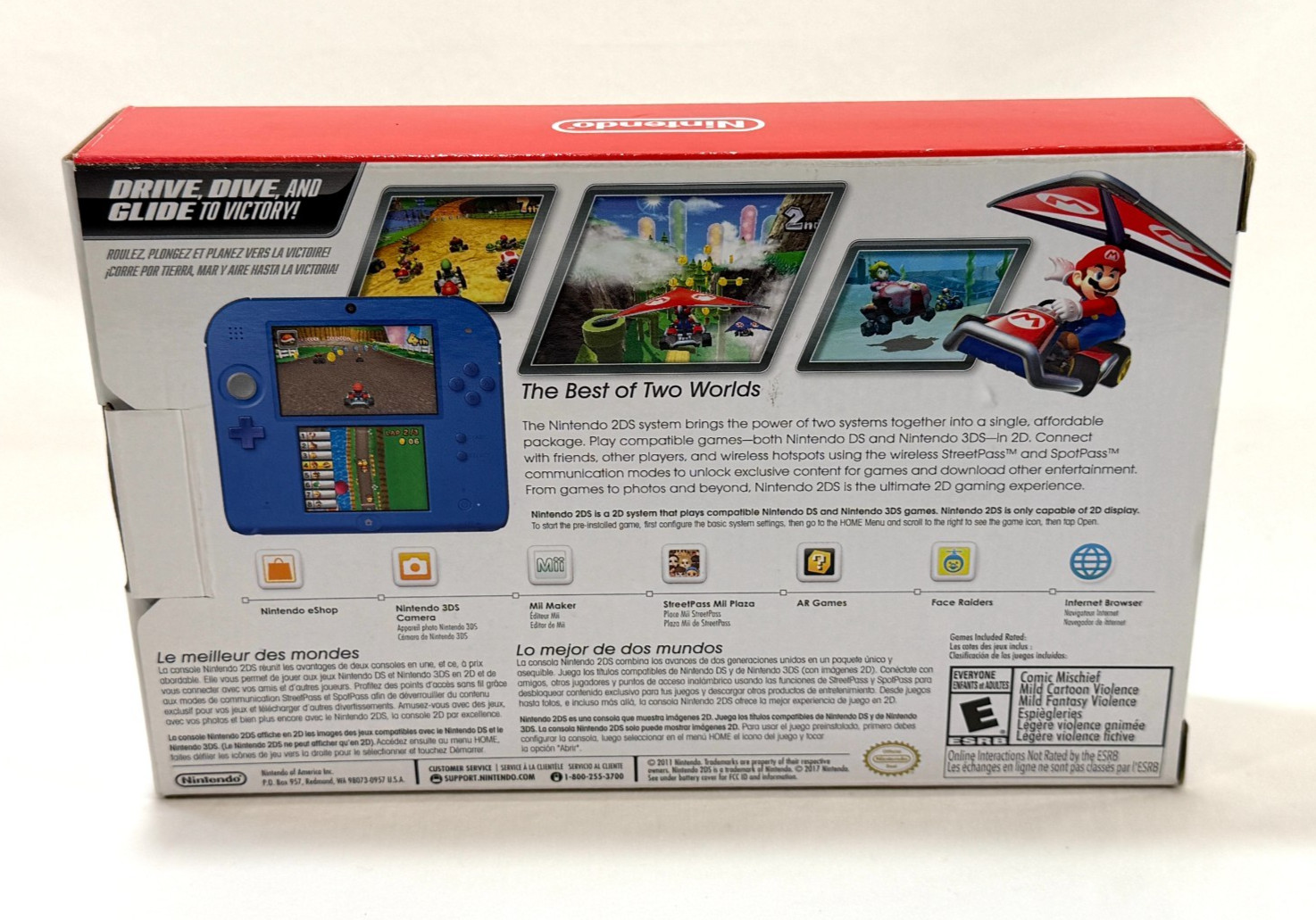 Nintendo 2DS Mario Kart 7 Pre-Installed Electric Blue 2 in Box w/Charger & Cards