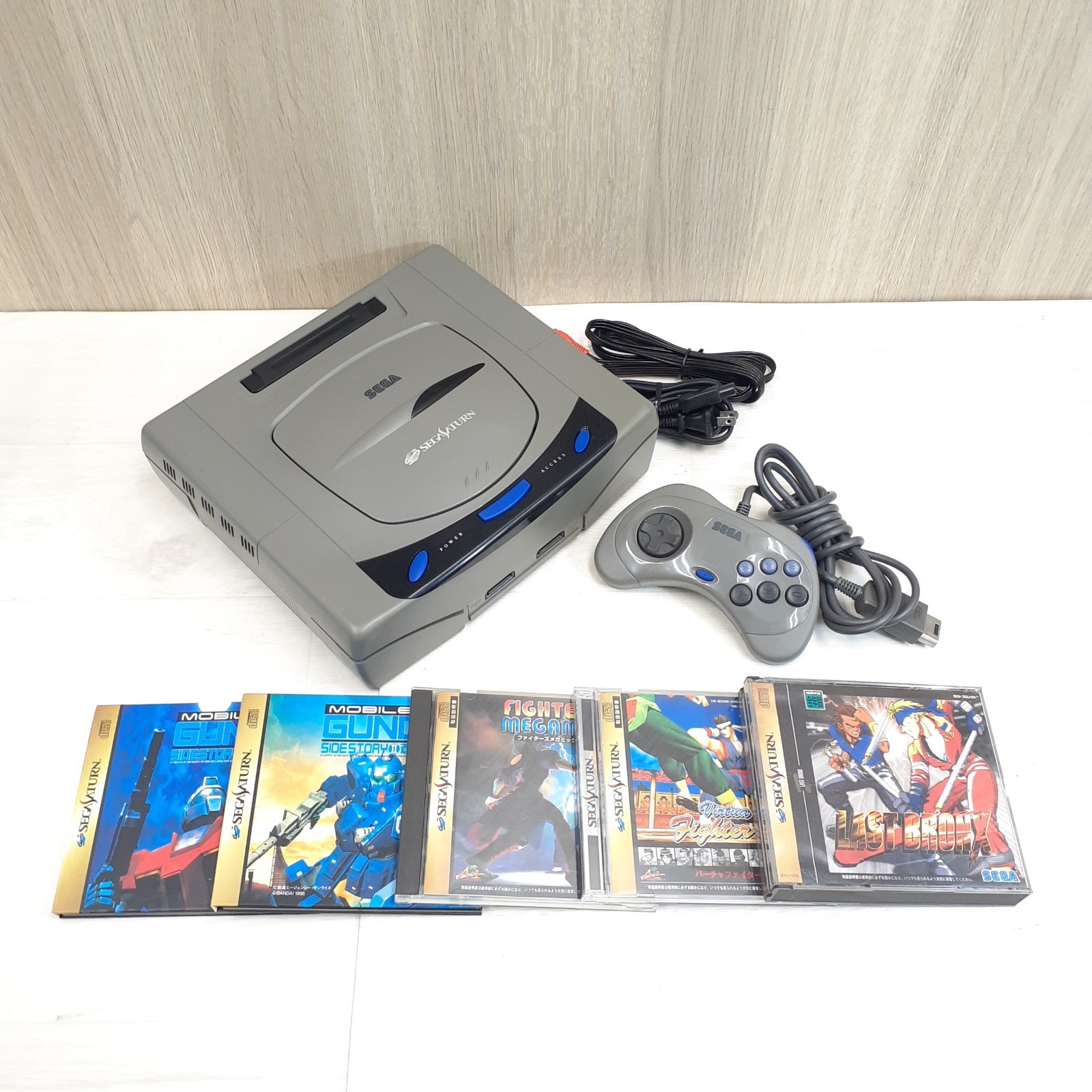 Sega Saturn Gray Console Bundle 1 controller 5 games Japan Last Bronx Gundam VF2