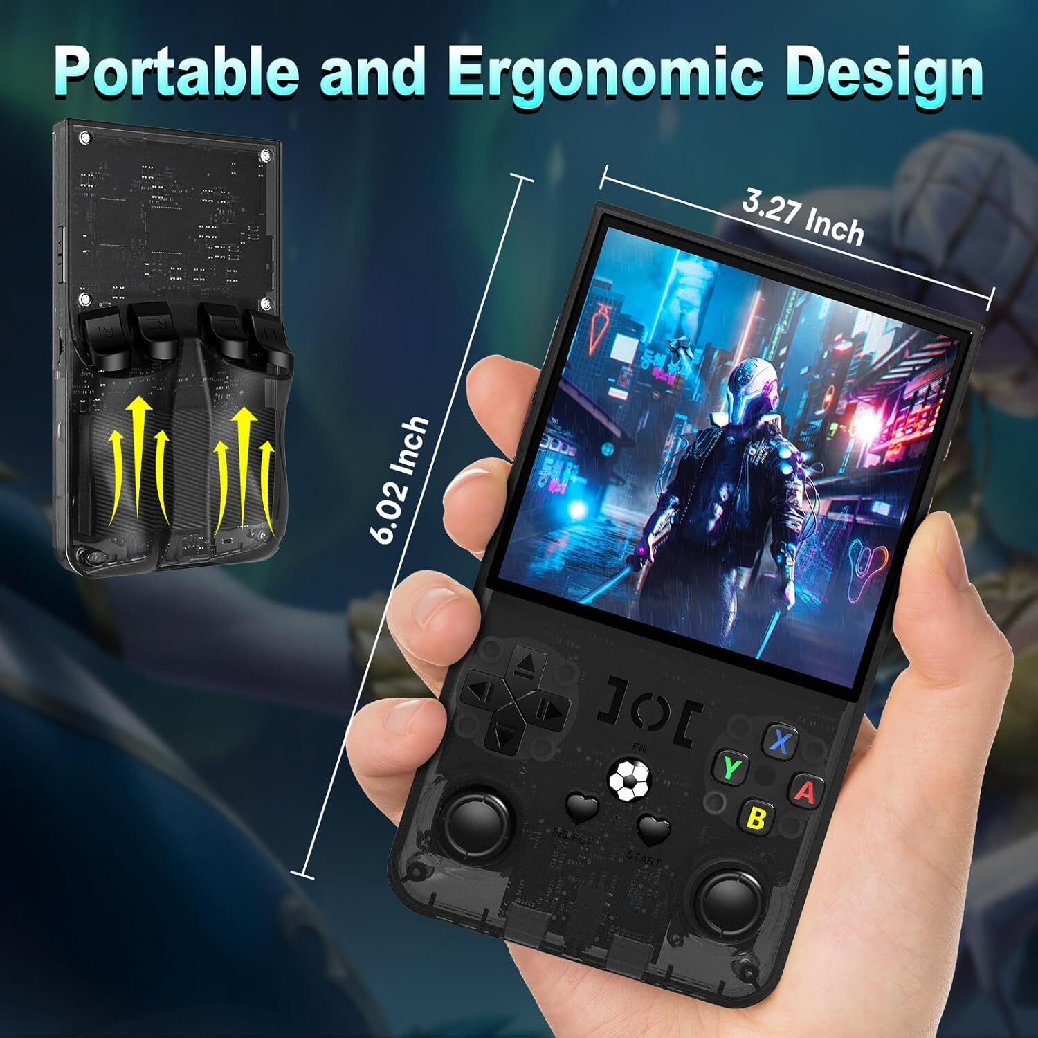 R36MAX Retro Handheld Game Console 64GB 18000+ Games 4″ IPS RK3326 Linux Black