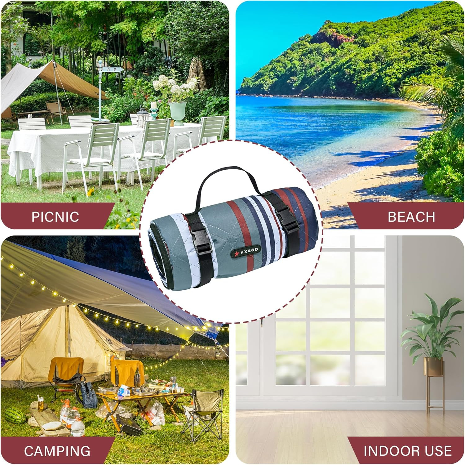 HX&OD Outdoor Picnic Blanket Extra Large, 80”*80” Waterproof Picnic Mat with S