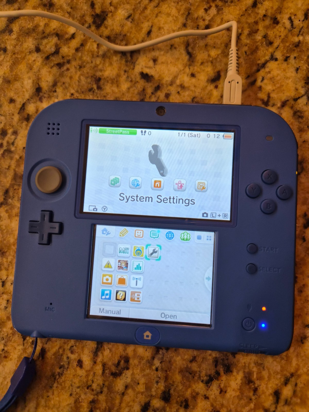 Nintendo 2DS Handheld Game Console Electric Blue Black Case + AC Charger
