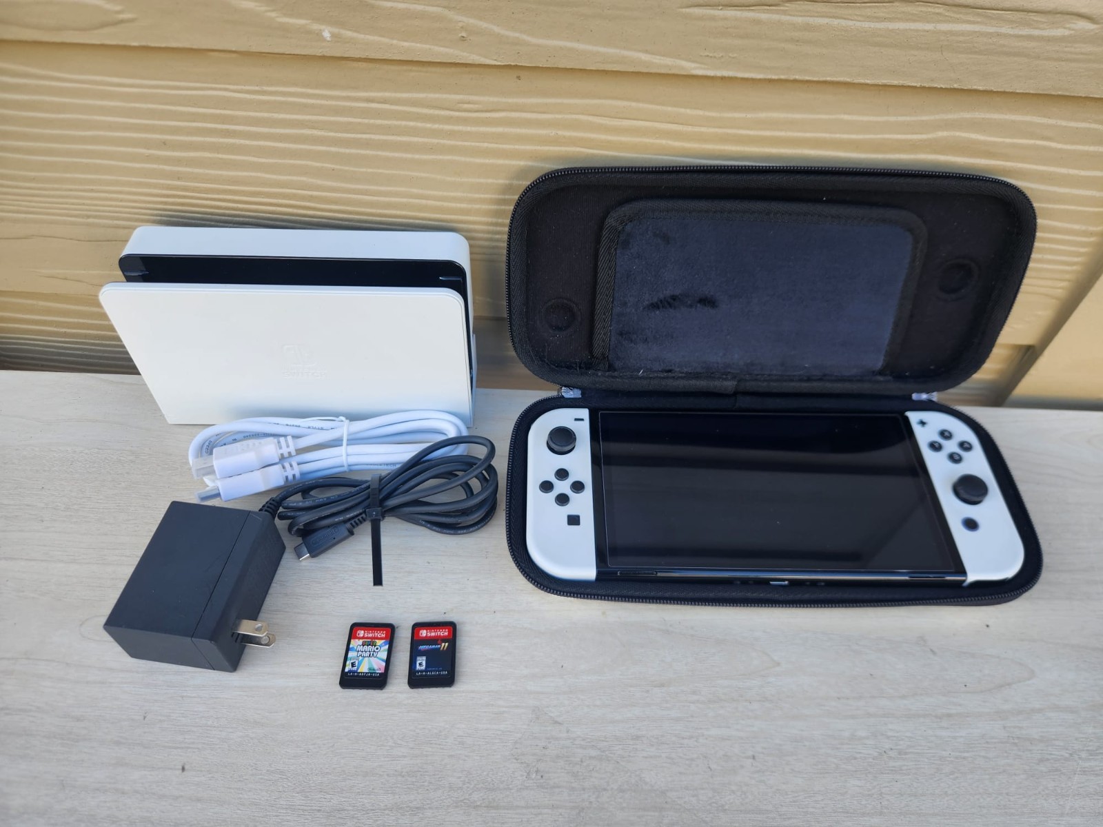 Nintendo Switch OLED White 64GB Bundle Dock Box Case Charger, 2 Games.