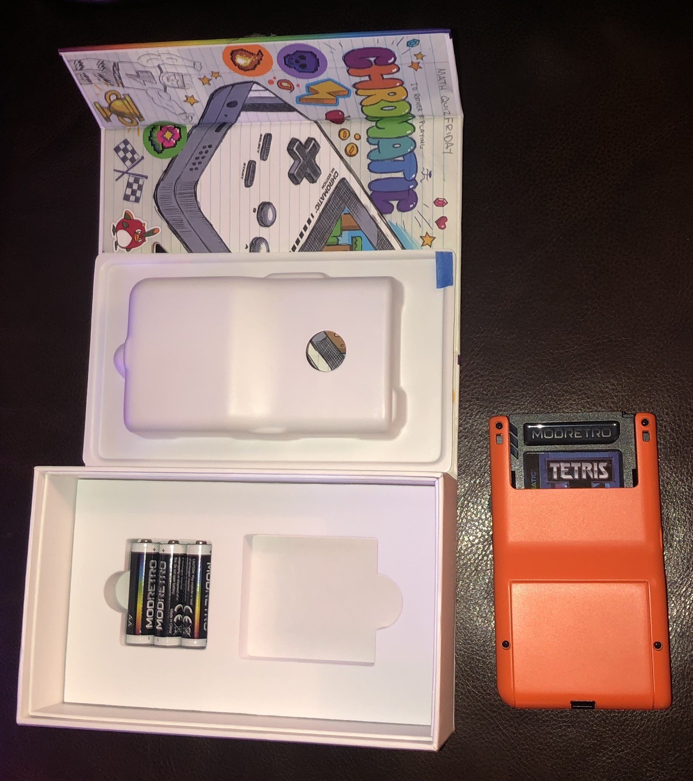 1st Edition ModRetro Chromatic Game Console ORANGE Version w Tetris & Box!