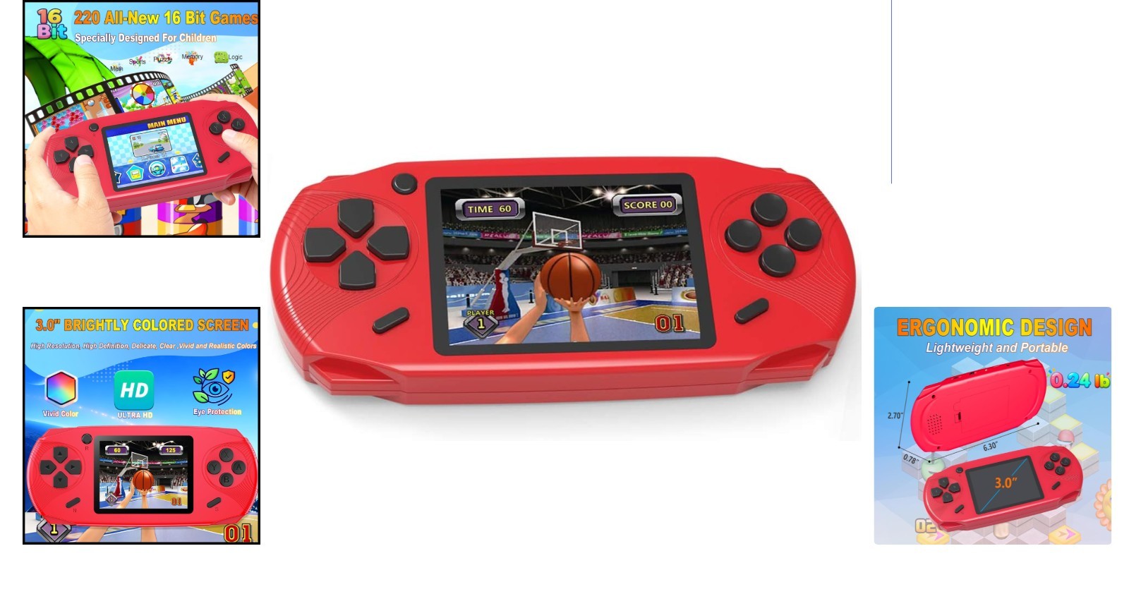 Ergonomic Handheld Games for Kids – 220 Retro Titles – Ideal Gift for Ages 3+
