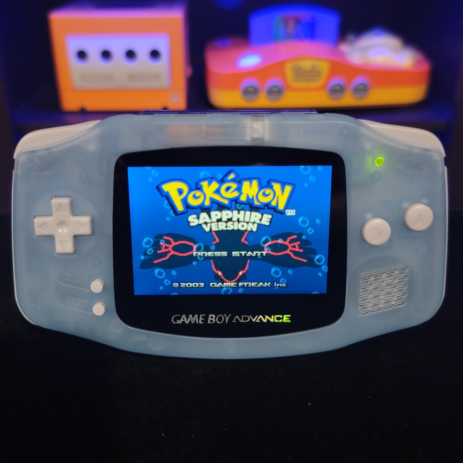 Glacial Glow In The Dark GameBoy Advance GBA Console with iPS Backlight LCD MOD