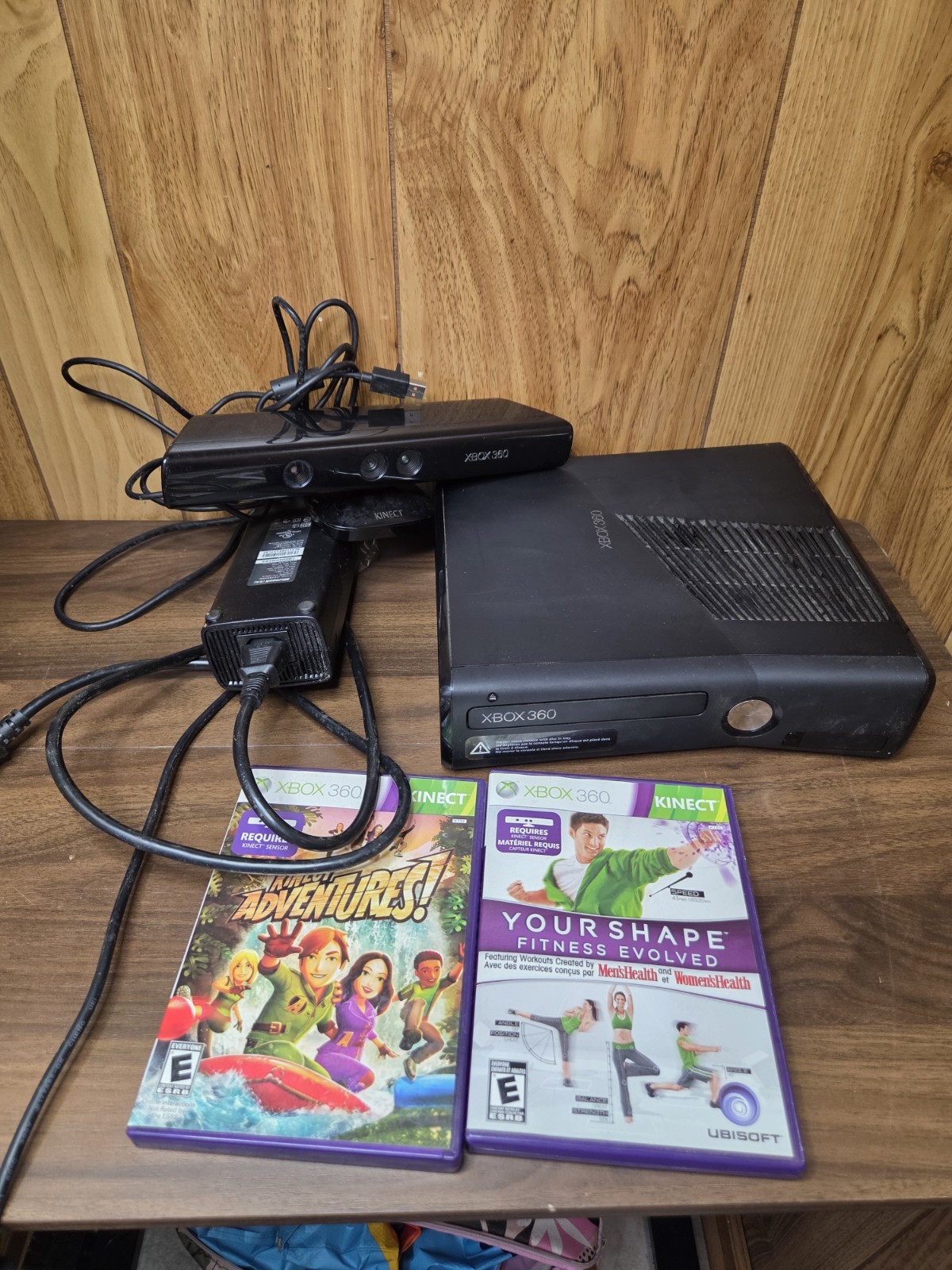 Xbox 360 S Slim Black Model 1439 Console Power Adapter Kinect 2 Games Lot WORKS