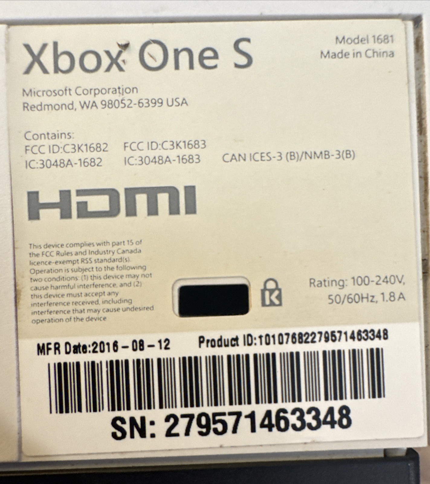 Microsoft Xbox One S 1TB Disc Console System Bundle W Wireless Controller +Cords