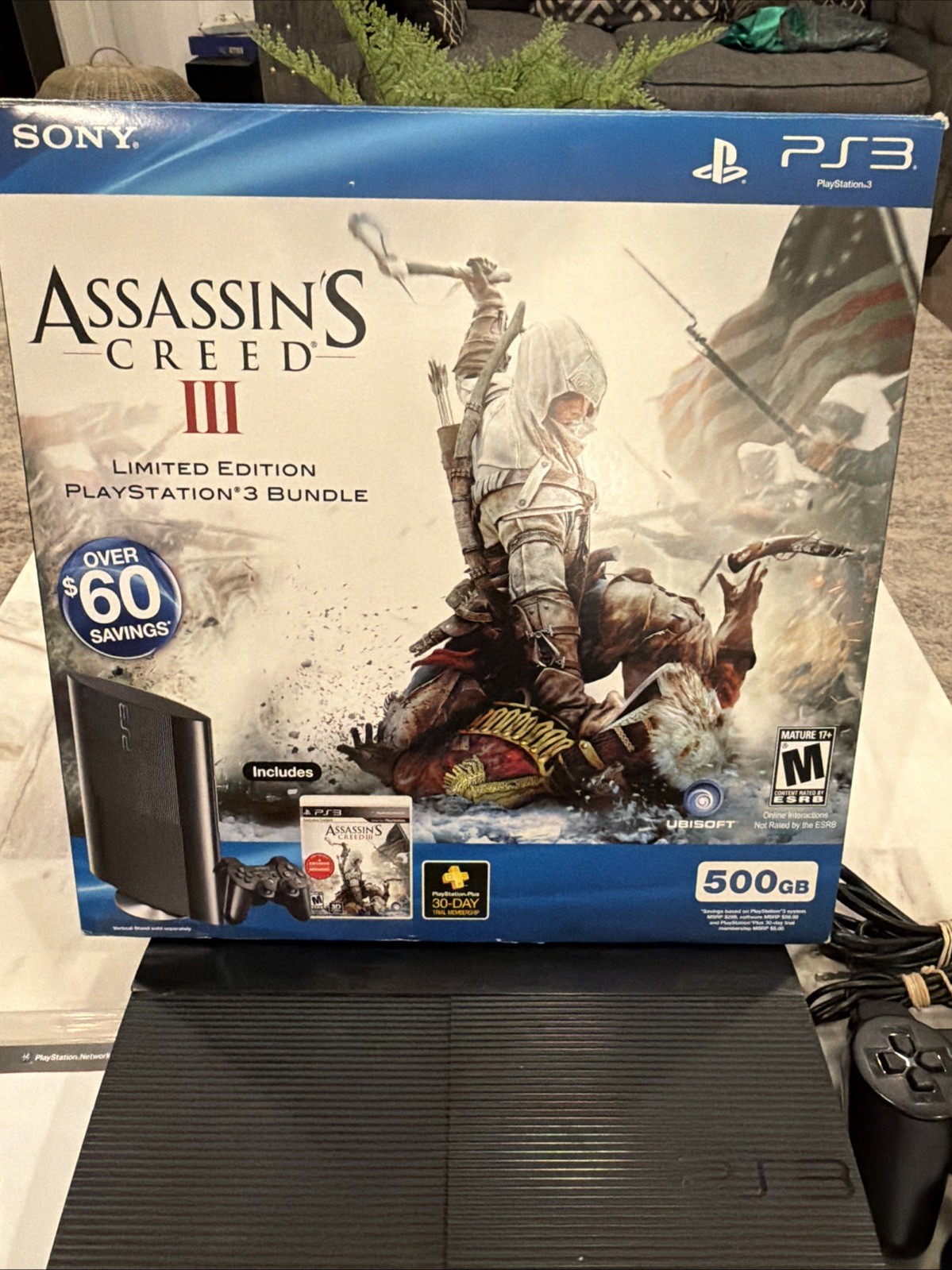 Sony PS3 Super Slim 250GB Console CIB Bundle 2 OEM Controllers 5 Games