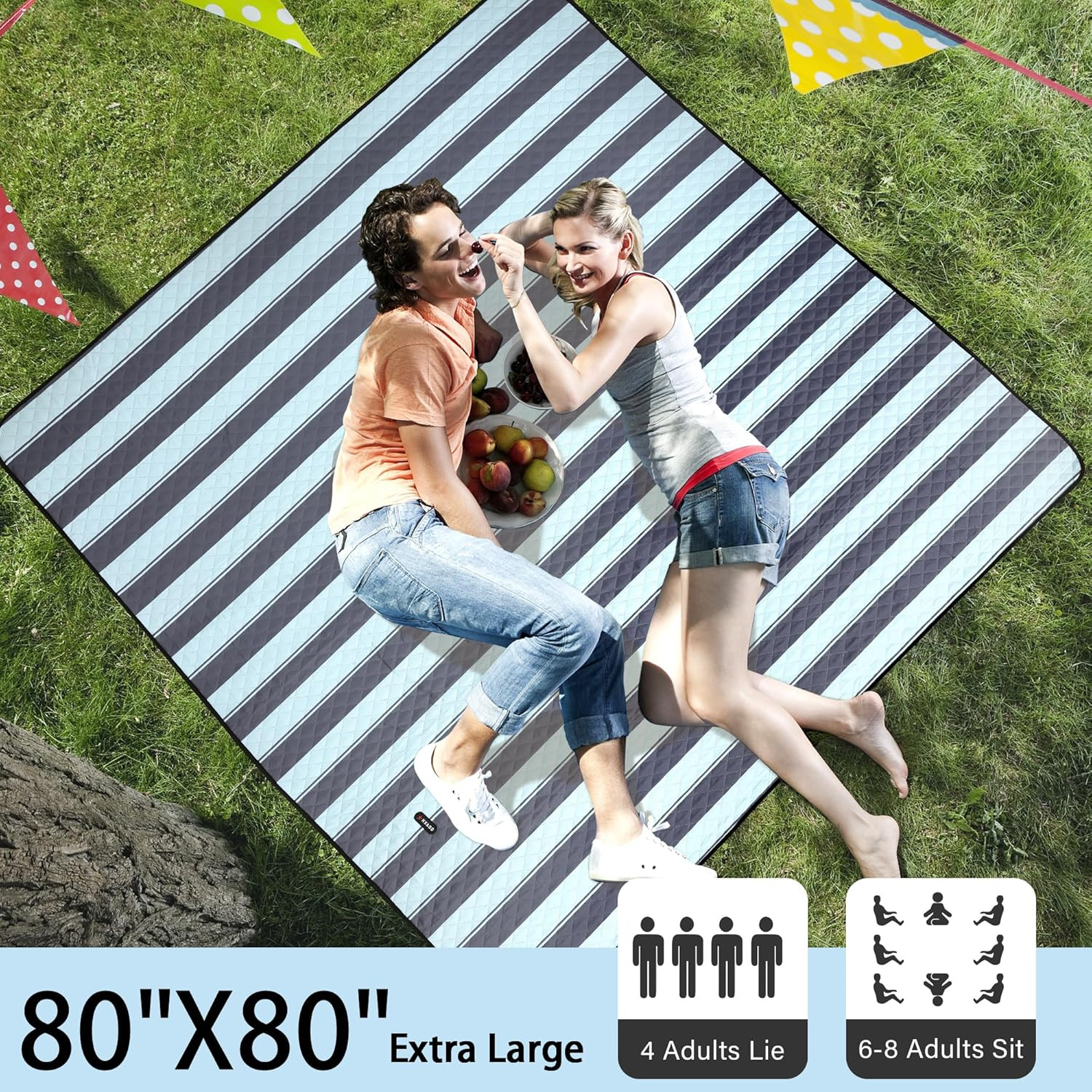 HX&OD Extra Large Picnic Outdoor Blanket, 80”X80” Waterproof Picnic Mat Foldable