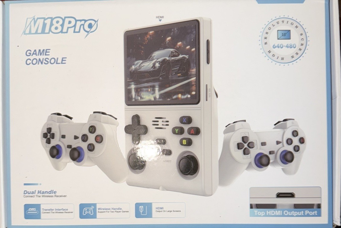 M18Pro Handheld Game Console HDMI Output, Wireless Controllers, Purple/White