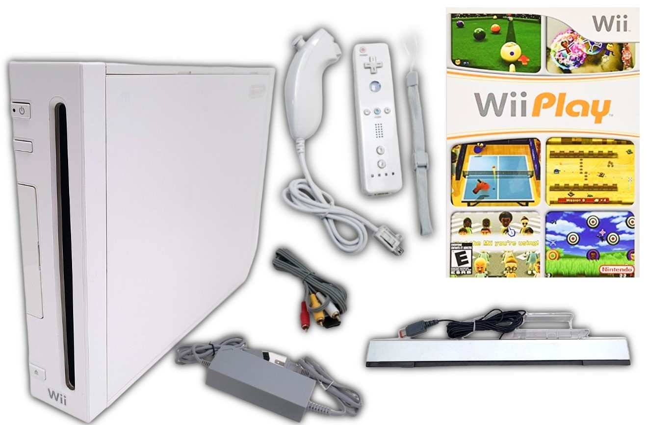 Nintendo Wii Console White System + Wii Play Game Bundle PLAYS GAMECUBE TOO