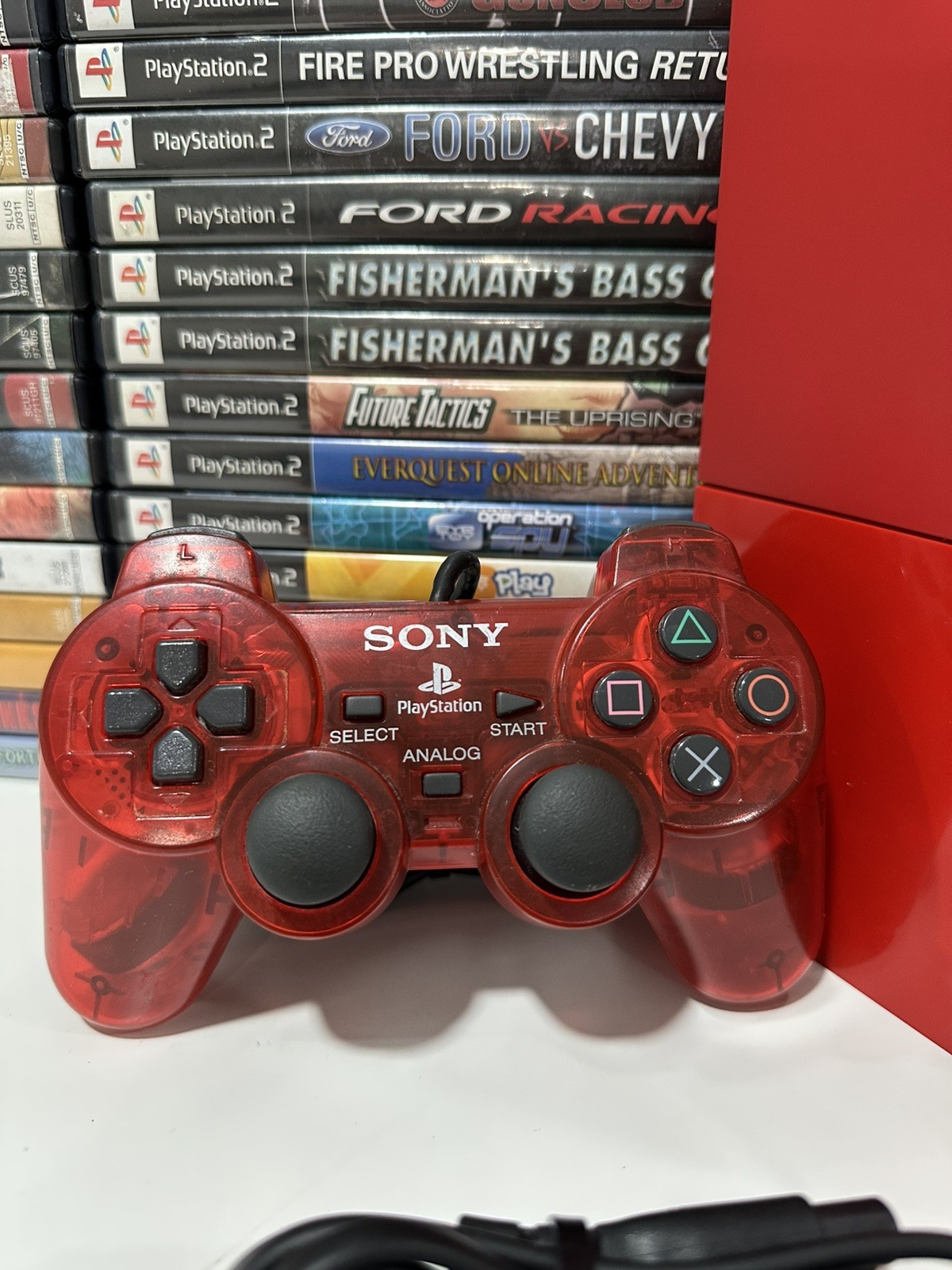 Sony PlayStation 2 Slim Cinnabar Red OEM Bundle– Tested, Ready to Play + 2 Games