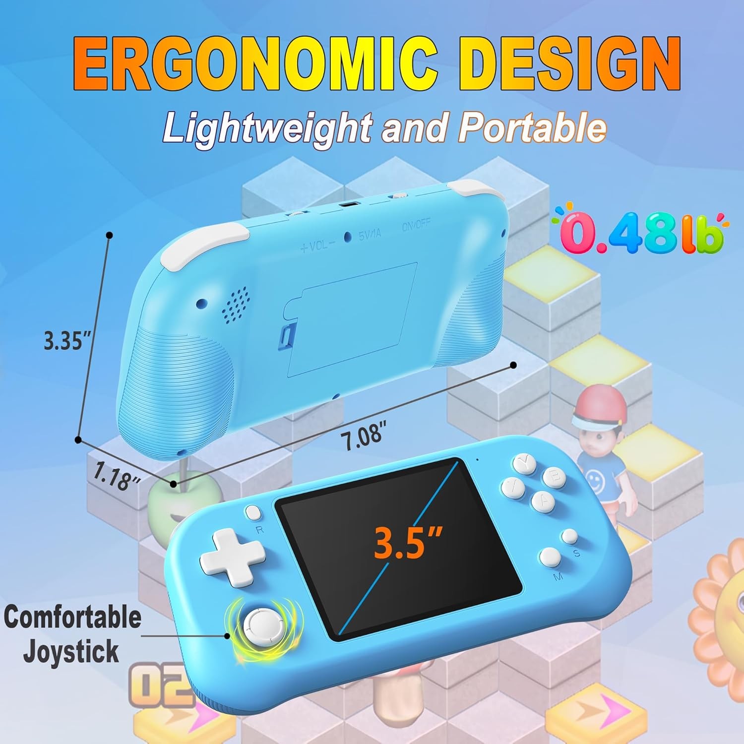 Beijue Handheld Video Game 3.5 Inch 139 Preloaded Bay Blue