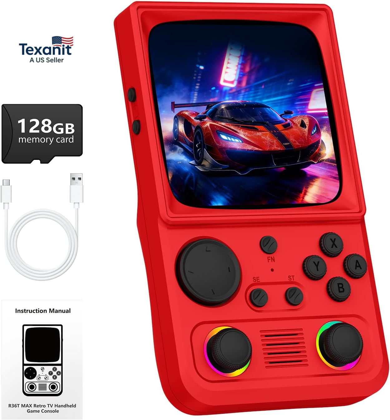 R36TMAX Retro Handheld Game Console, 4.0” 720X720 IPS Screen, 64GB Supports 180