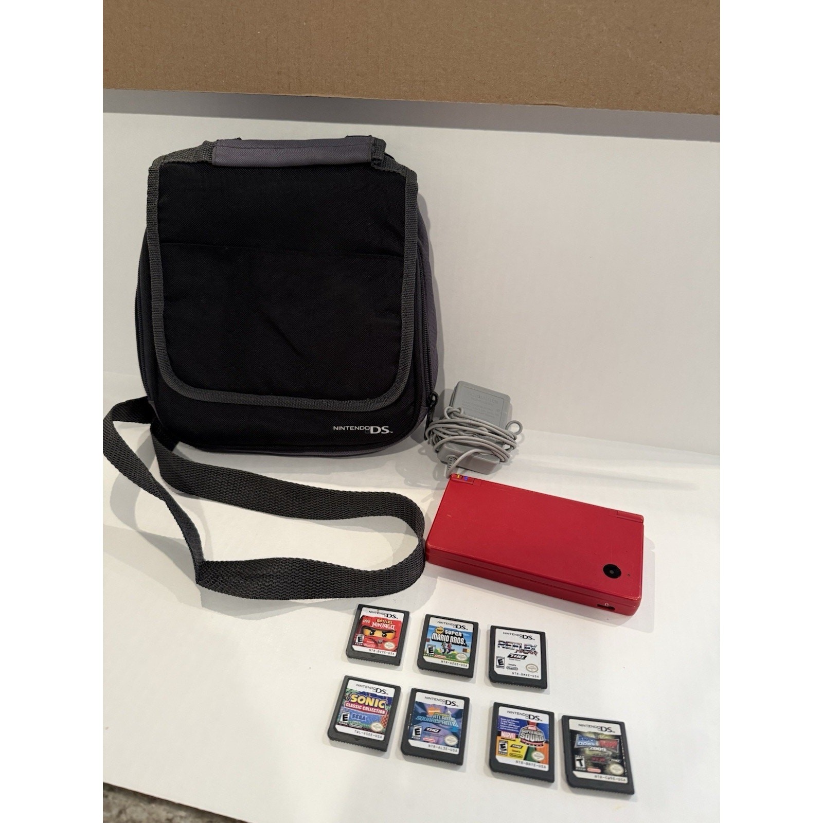 Nintendo DS Handheld System Red Working- Case Charger 7 Games