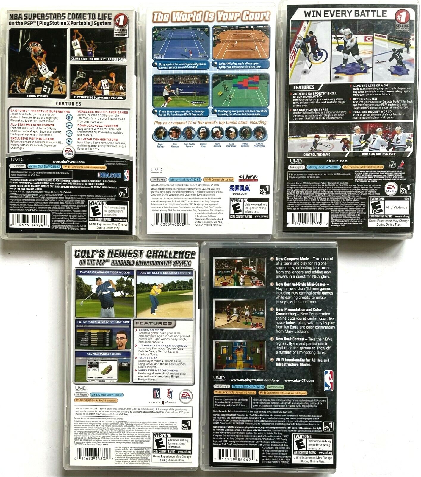 SONY PSP 2001 SLIM PIANO BLACK HANDHELD CONSOLE BUNDLE & 5 COMPLETE SPORTS GAMES