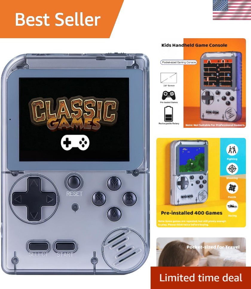 Compact Handheld Game Console for Boys & Girls: 400 Retro Games, Long Battery