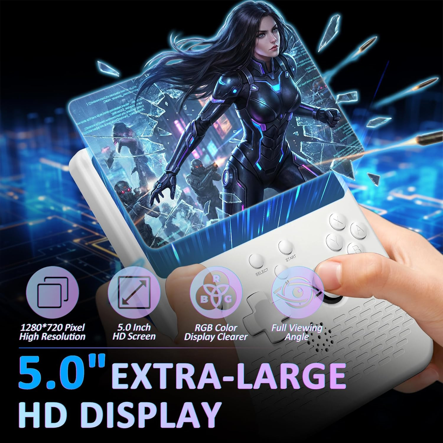 H5 Retro Gaming Console, 5.0 Inch IPS HD Screen Handheld Game Console, 256GB TF