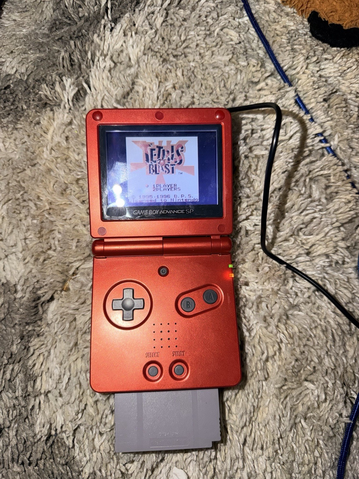Nintendo Game Boy Advance SP Flame Red W/ Tetris AND CHARGER! WORKS GREAT!