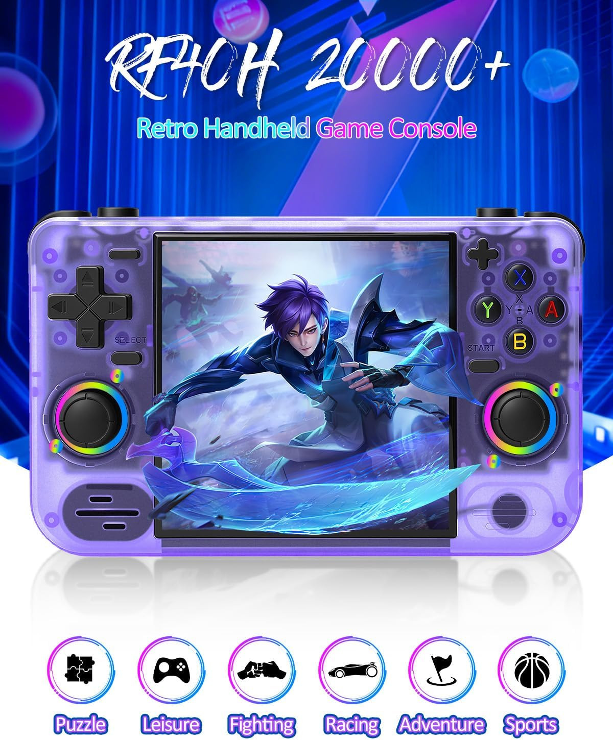RF40H Retro Handheld Game Console, 4.0″ Retro Gaming Console, Built-In 20,000+ C
