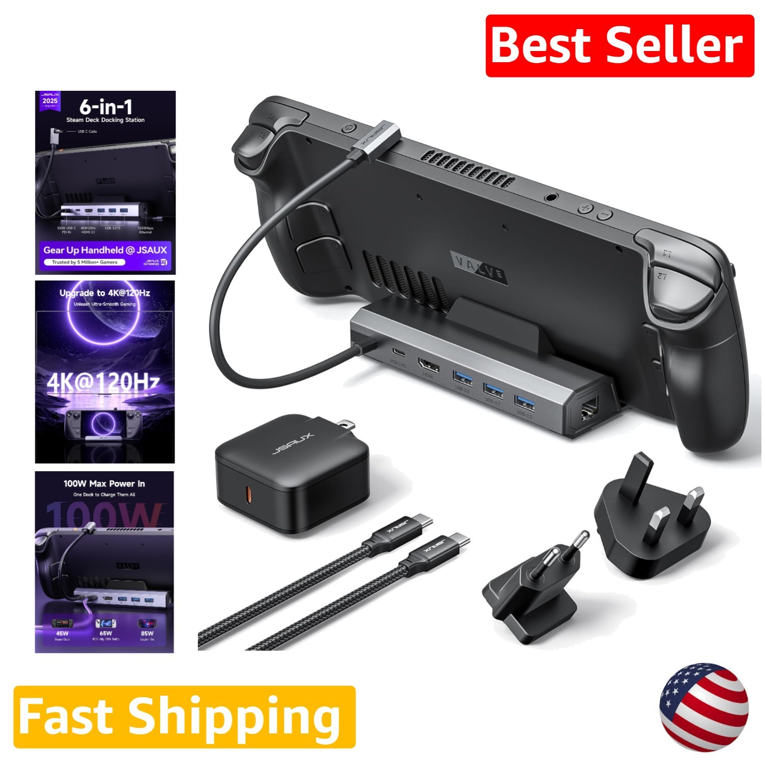 Pro Gaming Dock Station HDMI 2.1 4K 120Hz for ROG Ally X, Legion Go, Steam Deck