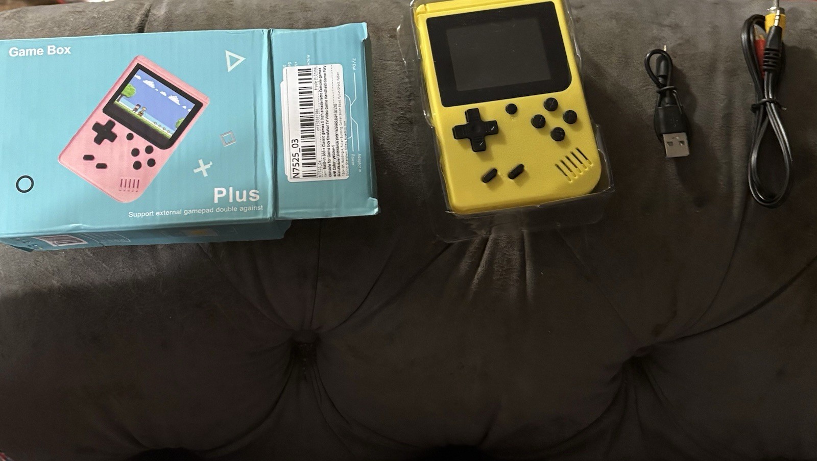Game Box Plus Yellow Handheld Console, USB-A & RCA, Supports External Gamepad