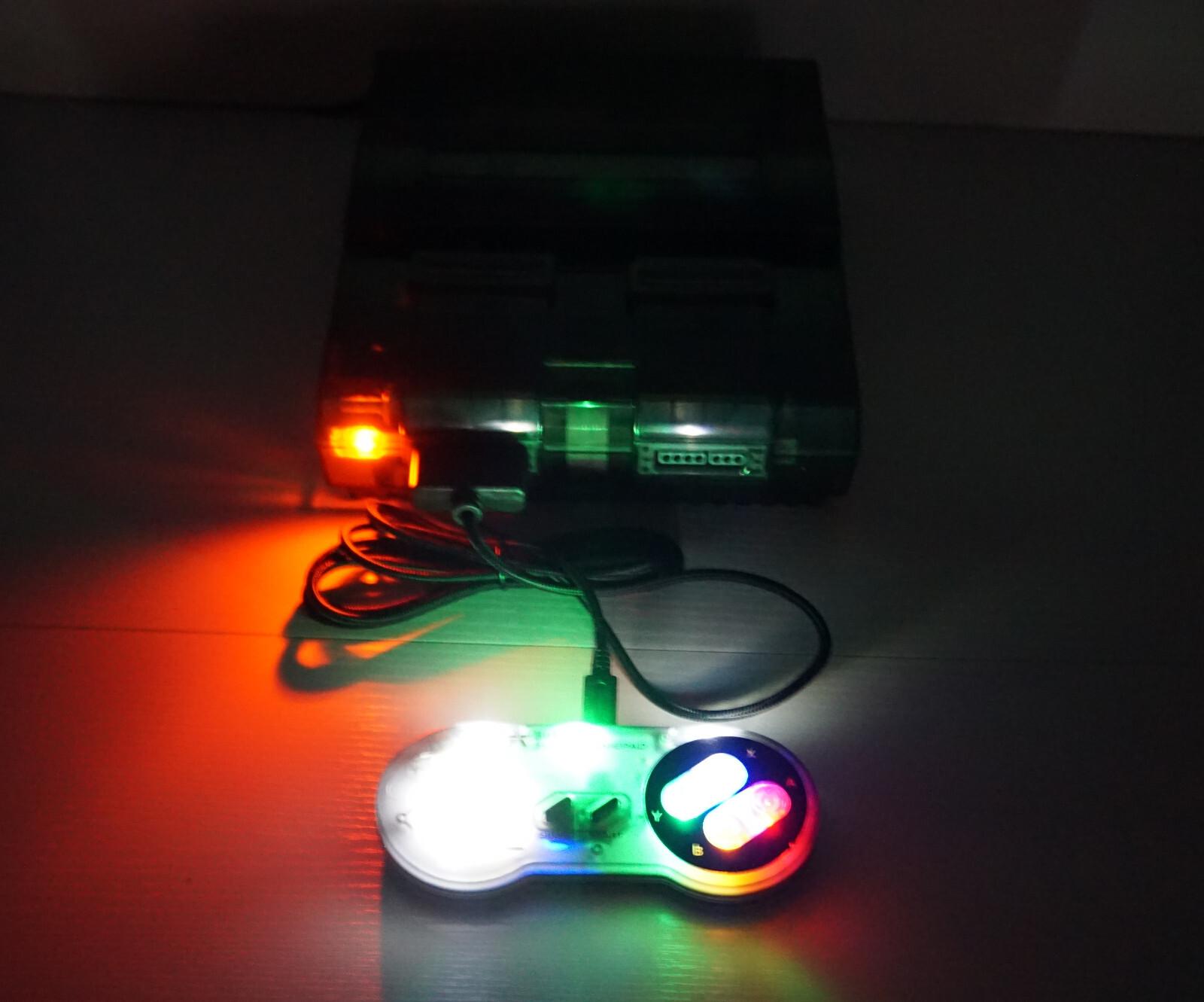 Transparent Clear Smoke Grey Super Nintendo SNES Game Console SNS-001 Orange LED