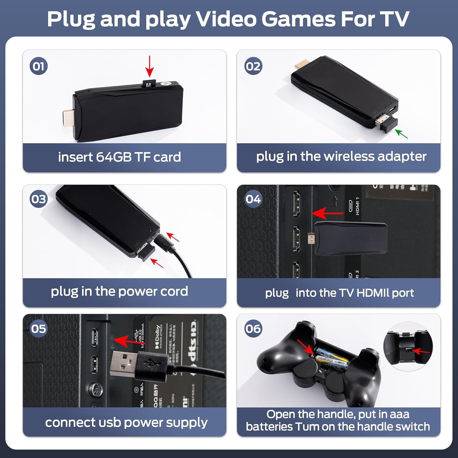 Retro Game Console, Wireless Retro Gaming Console, Plug & Play Video TV Game wit