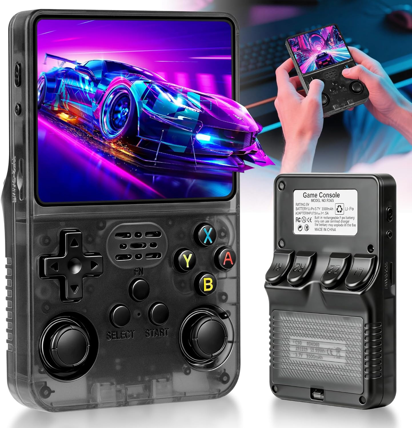 R36S Retro Game Console, Handheld Game Console with 3.5-In IPS HD Screen，Video G