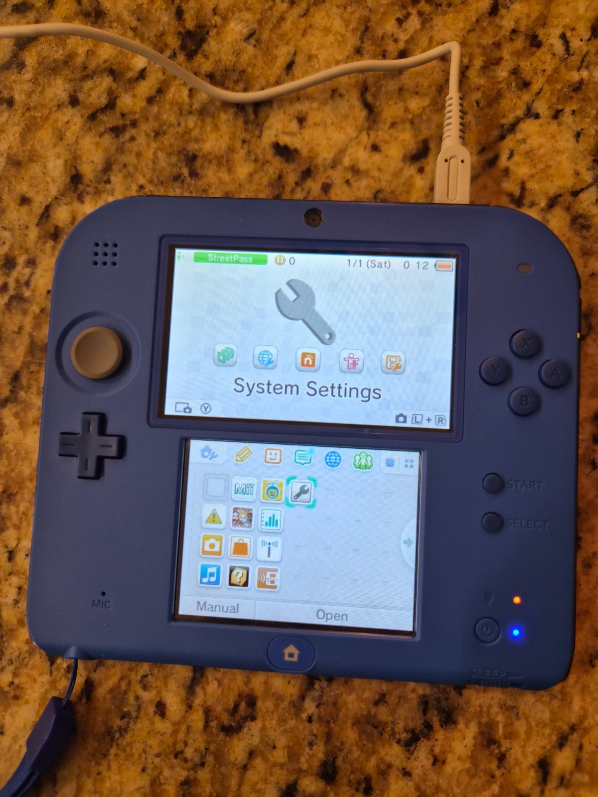 Nintendo 2DS Handheld Game Console Electric Blue Black Case + AC Charger