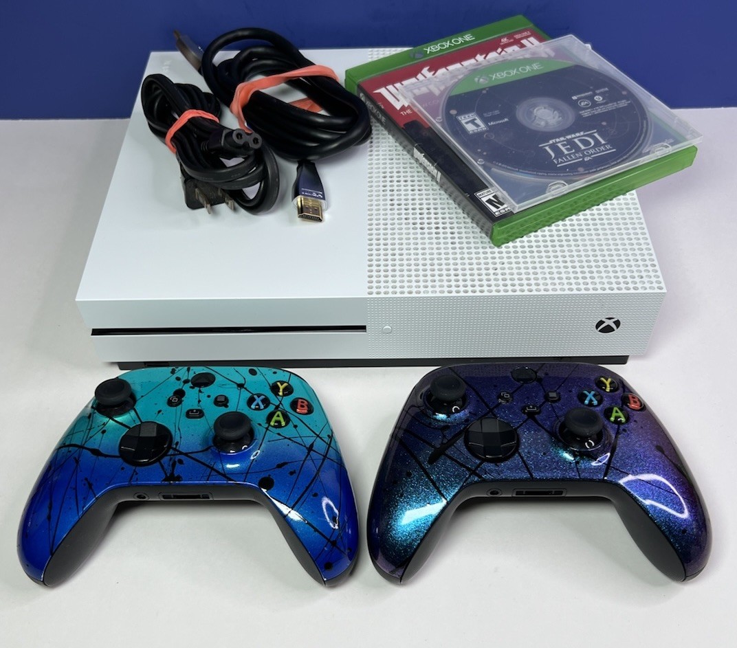 Microsoft Xbox One S 1TB Console Model 1681 w/ 2 Controllers 2 Games HDMI Power