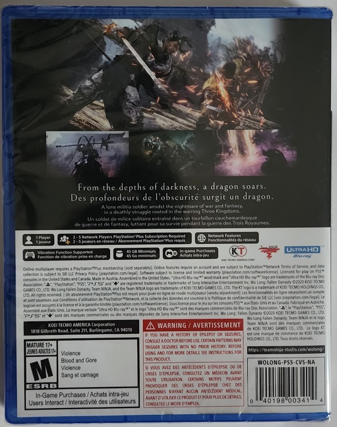 Wo Long: Fallen Dynasty PS5 Brand New Game Special (US 2023 Action/Adventure)