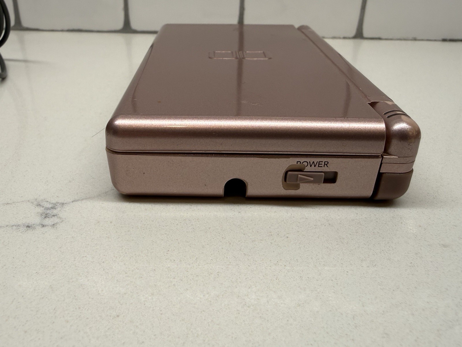 Nintendo DS Lite Handheld Console Metallic Rose W/ Charger + 2 Games FOR PARTS