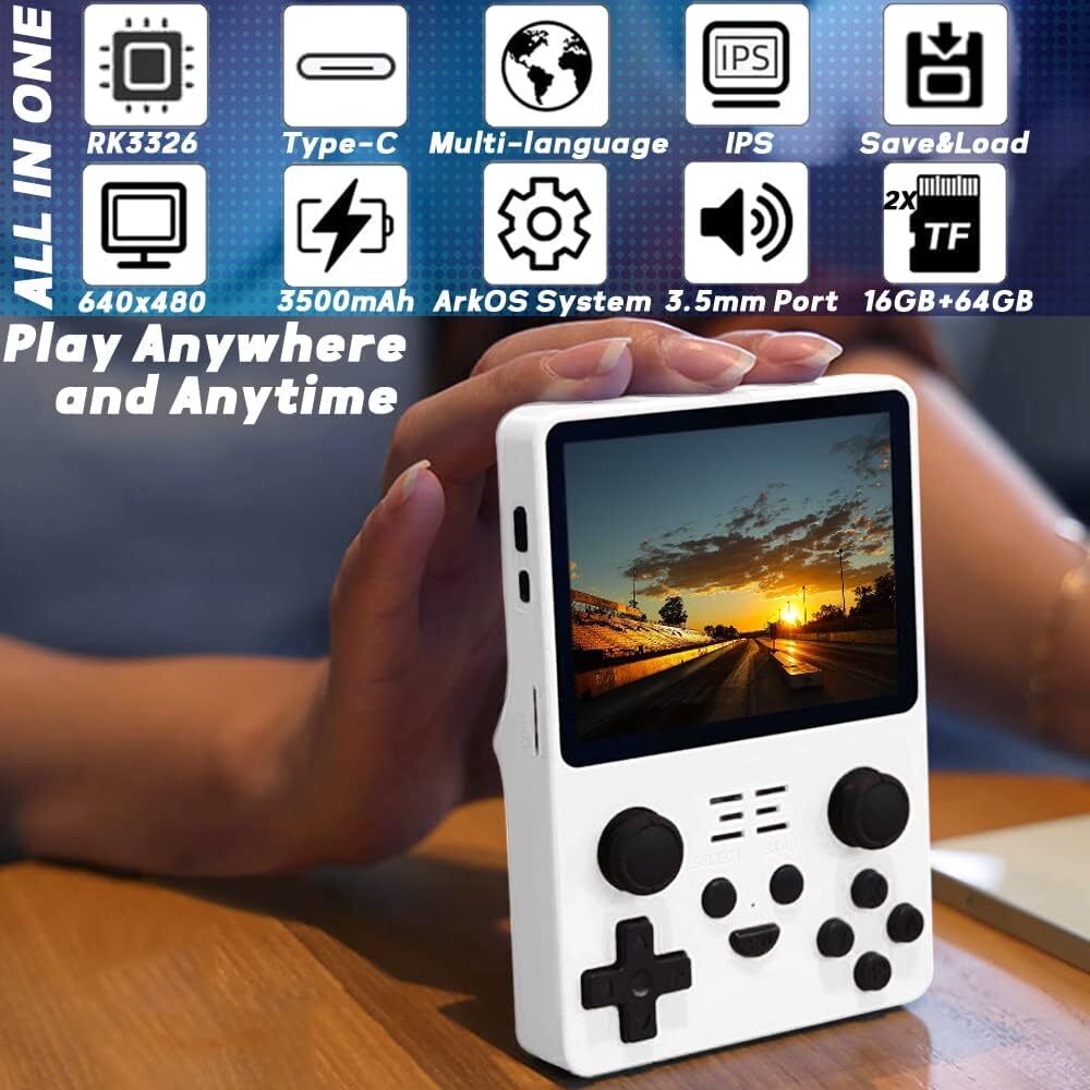 PixeI PIay Handheld Game Console 3.5 inch Preinstalled Video Games 64GB White