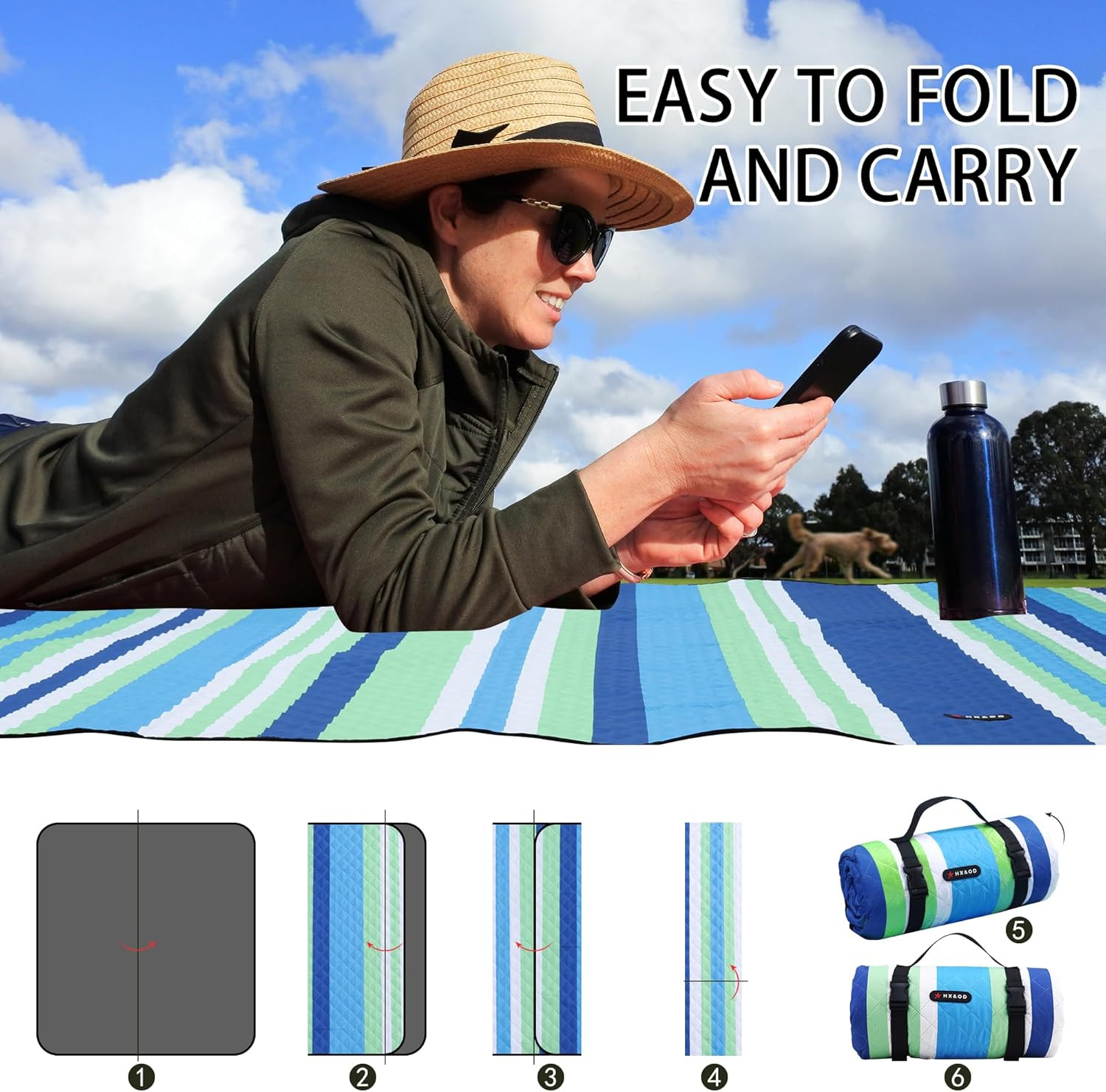Extra Large Picnic Blanket Outdoor 80”X80” Waterproof Picnic Mat Foldable 3-Laye
