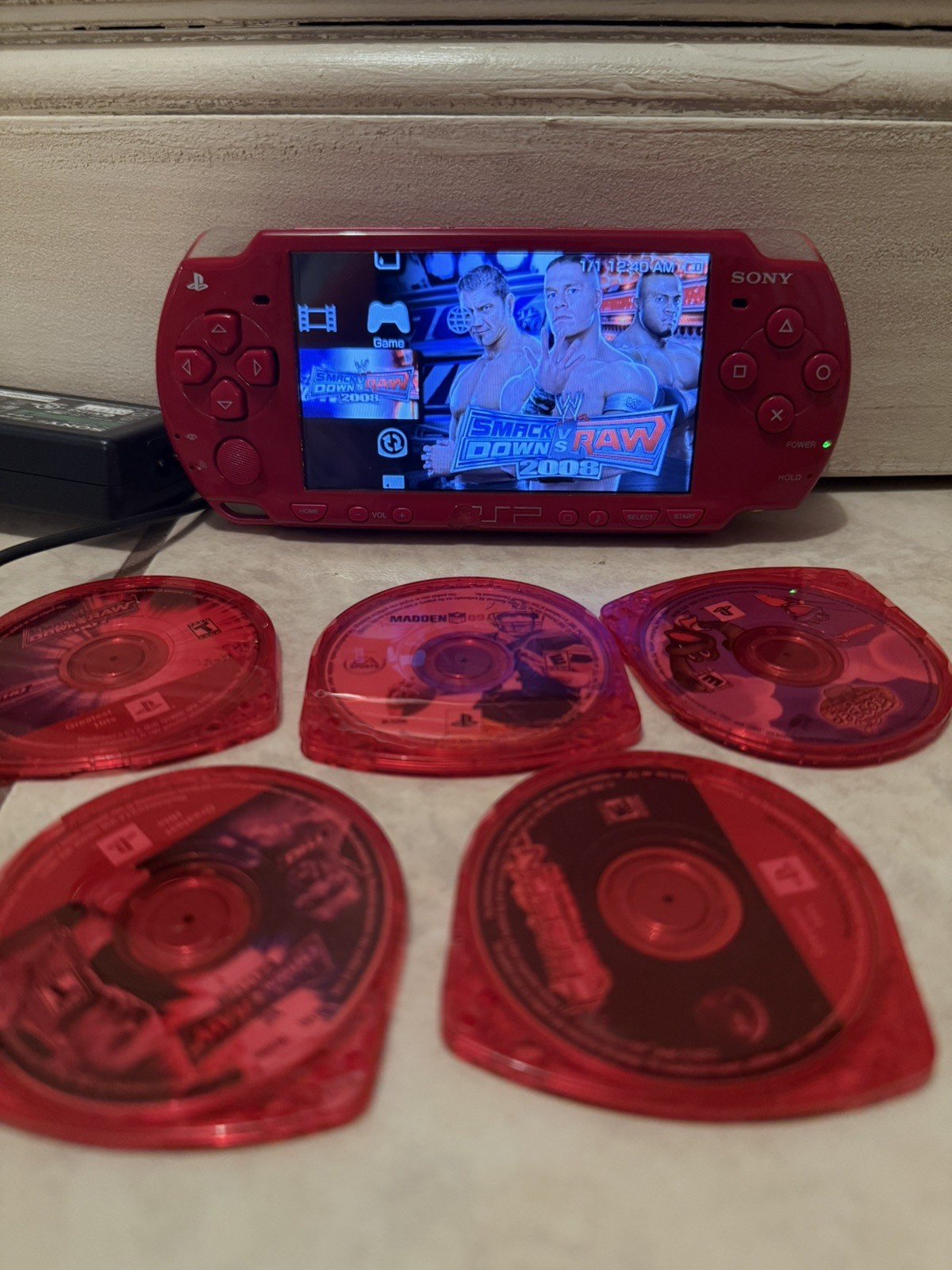 Sony PlayStation Portable PSP-2001 God of War Edition Red Console (TESTED) READ!