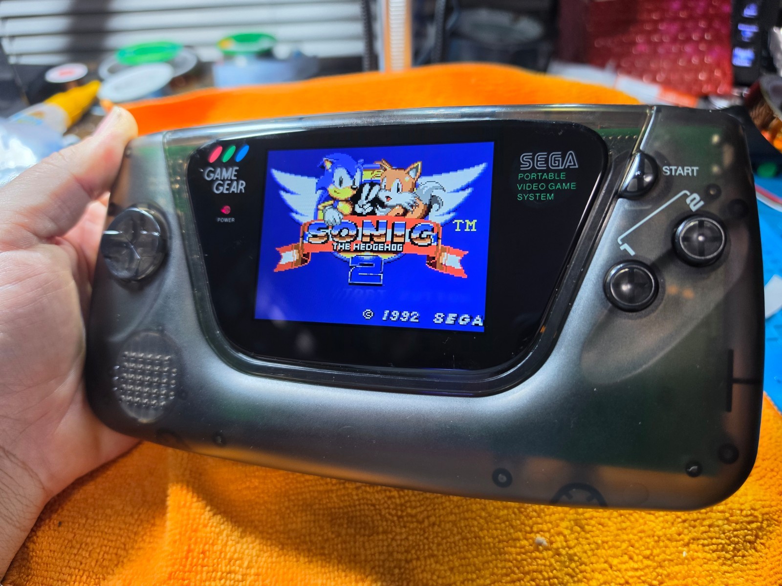 Sega Game Gear w/ Larger LCD Screen, USB-C Recharge, Recapped Transparent Black
