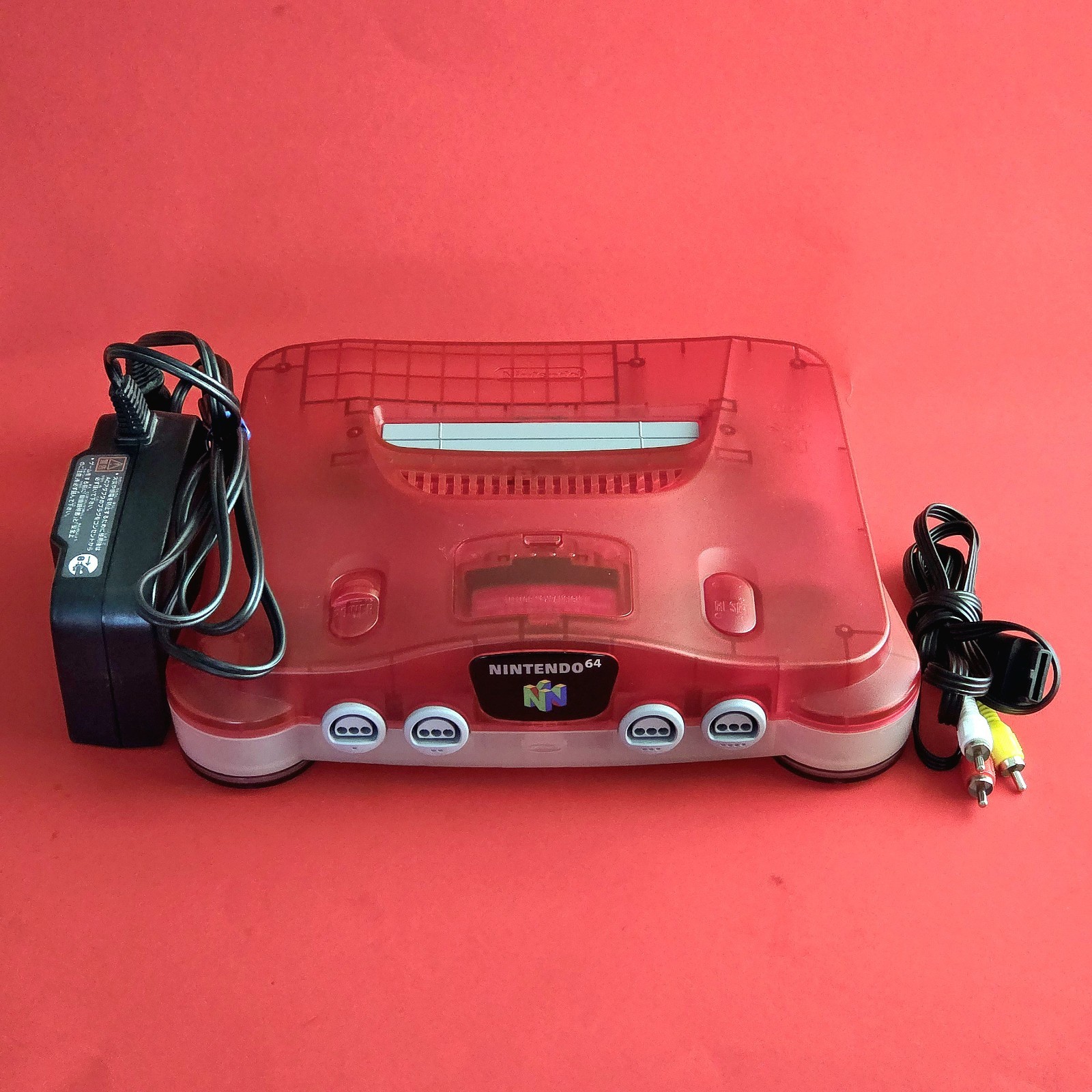 Nintendo 64 Watermelon Red Console system N64 W/ adapter cable