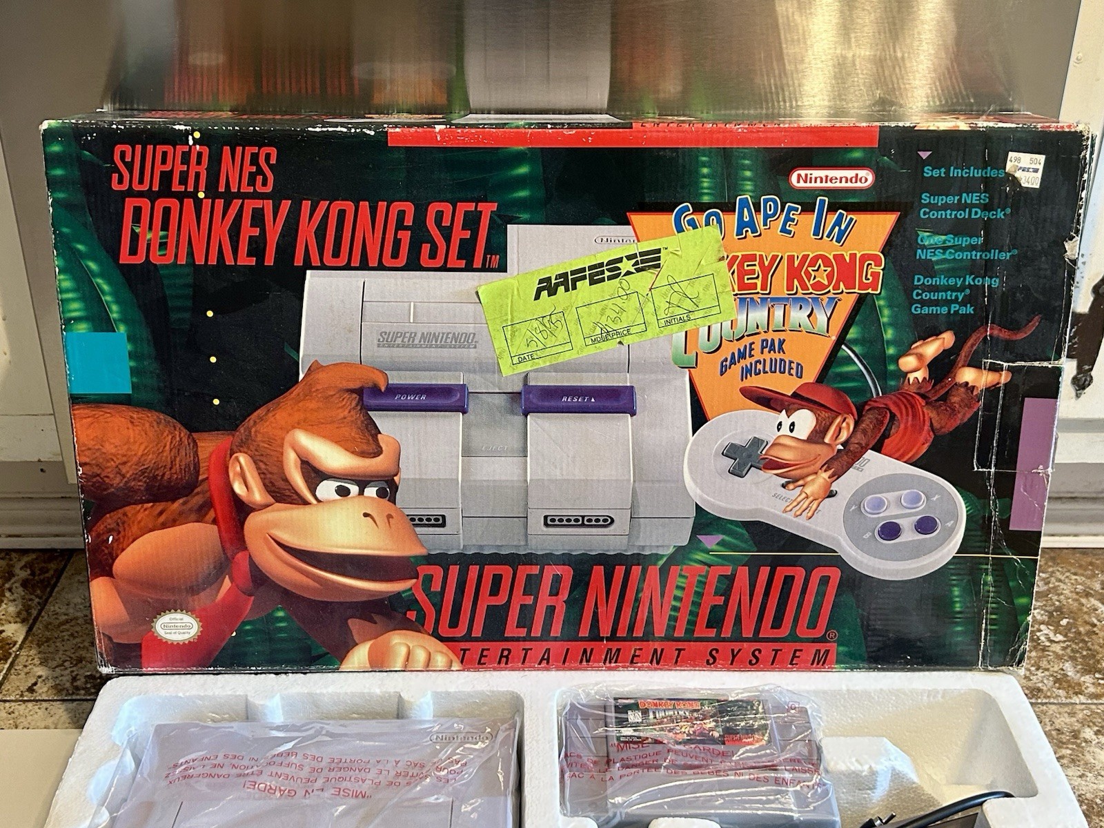 Super Nintendo SNES CIB Donkey Kong Console Bundle Matching Serial NR Mint RARE